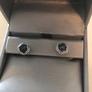 Cluster Blue/White Diamond Stud Earrings